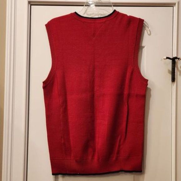 NWT Tommy Hilfiger Cotton Sweater Vest Sz Large Red w/ Stripe - Picture 3 of 3